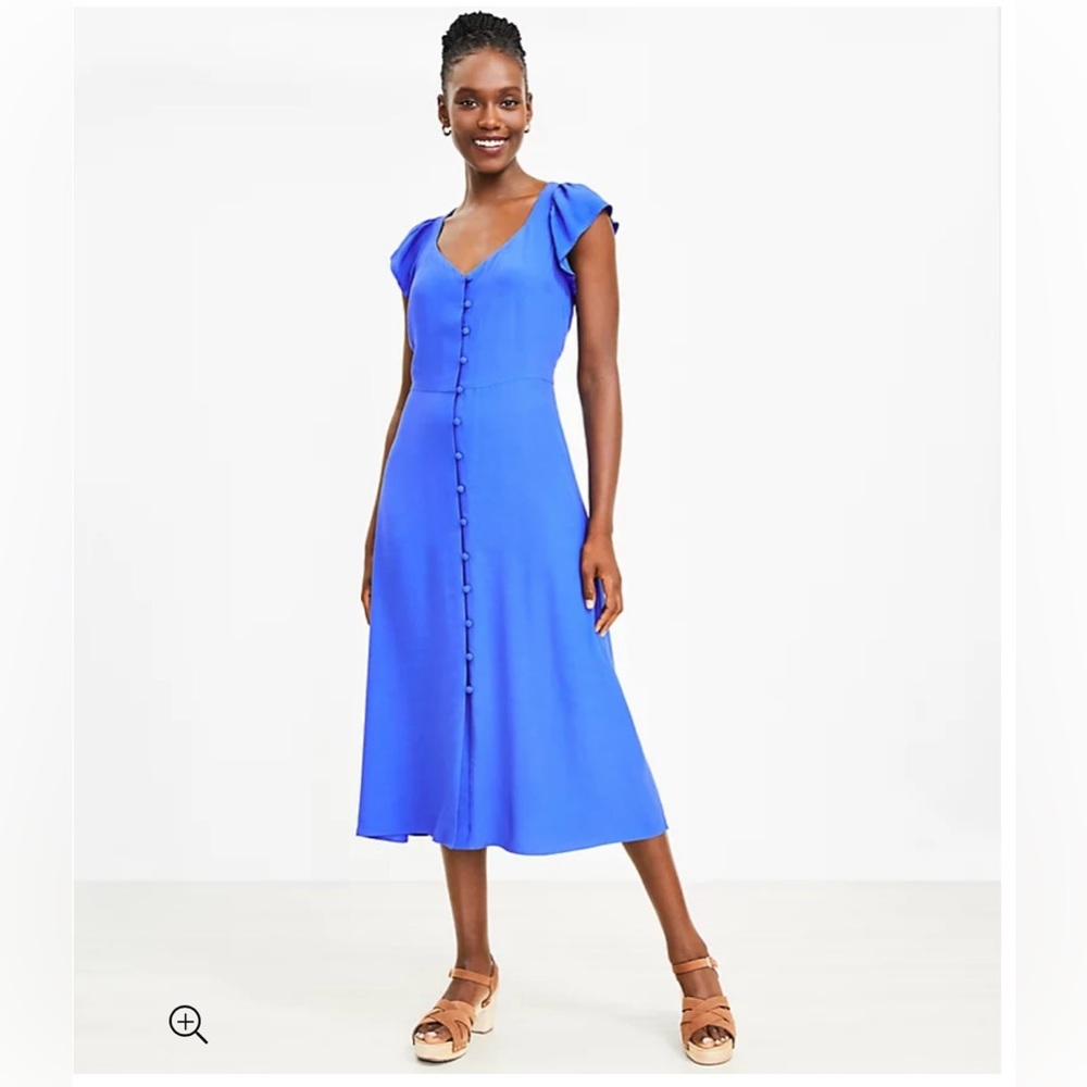 NEW Loft cap sleeve button midi dress, 4